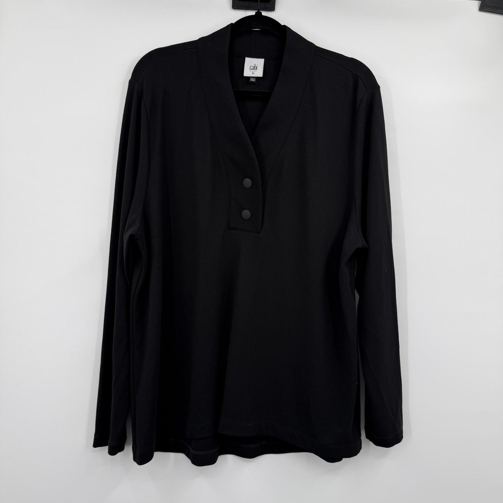 Cabi Ritzy Top Tunic Sweater Womens XL Black 4565 Button Stretch Relaxed